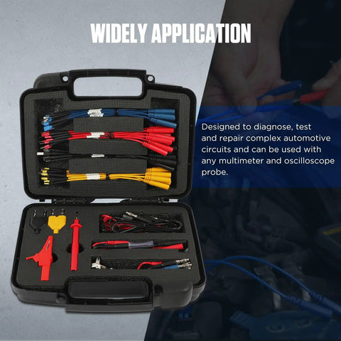 68 Piece Automotive Circuit Test Lead Kit With Multimeter Test Leads Electrical Breakout Leads Terminals Alligator Clips Probes Banana Plug Adapters Volt Meter Lead Set For DIY Diagnostics And Repairs in open carrying case