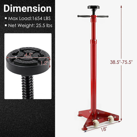 Heavy Duty Underhoist Support Stand With Dual Height Adjustments For Car Lifts And Garage Jobs Up To Three Quarter Ton Capacity, dimensions shown.