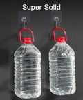 Heavy Duty Adhesive Hooks 44 Lb Max 20 Pack No Drill No Nails Wall Hangers holding two large water jugs