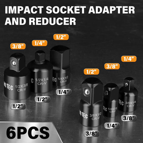 Premium 6-Piece Impact Socket Adapter And Reducer Kit That Lets You Go From Quarter To Half Inch Like A Boss With Heavy Duty Build For Serious Garage Jobs, 6 steel CR-V adapters