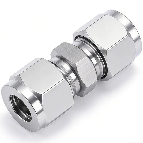 Closmos 304 stainless steel compression tube union with double ferrules, 1/8 in. OD x 1/8 in. OD, pack of 2