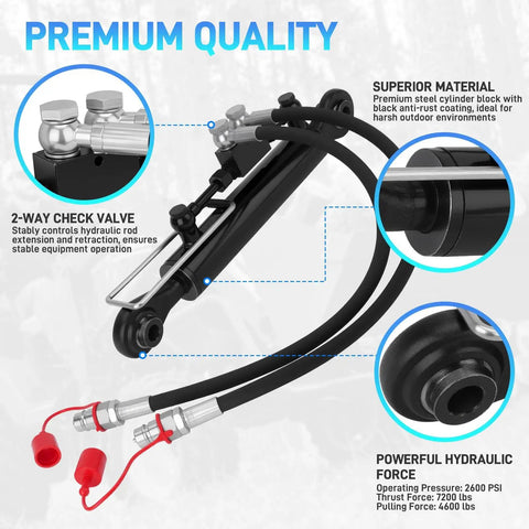 Hydraulic Top Link Class 1, Adjustable 18-1/8 To 26-3/8 Inches For Cat 1 Tractors, showcasing a heavy-duty cylinder and hoses.
