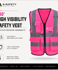 Dope Bright Pink Hi Vis Reflective Safety Vest With Front Zipper And Radio Mic Loop Lightweight Polyester Workgear Built Tough And Ready For The Daily Grind, featuring multiple utility pockets and breathable fabric.