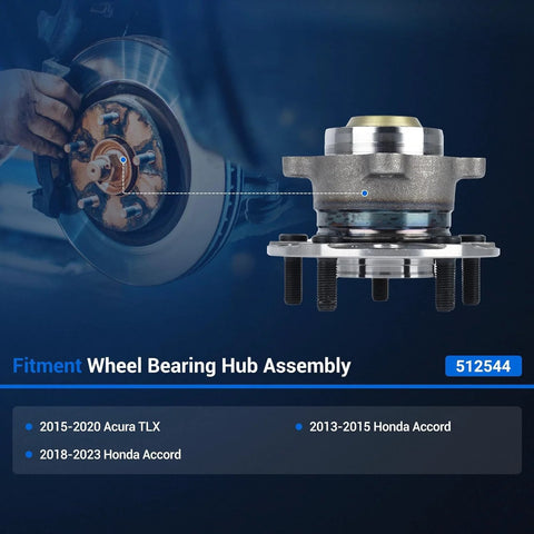 Rear Wheel Hub Assembly For Honda Accord 2013-2015 And 2018-2023, Acura TLX 2015-2020, 5-Lug, Rear Left Or Right, 4-Hole Flange, No Speed Sensor, Fits FWD product image with assembly diagram