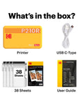 Mini 2 Retro 2x3 Portable Photo Printer With 38 Sheets, USB cable, and user guide displayed in box contents.