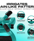 Rotating Garden Sprinkler With 3 Adjustable Arms Stable Weighted Base 360 Degree Coverage showing multi-angle nozzles and connectors