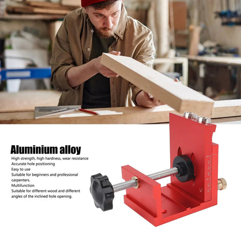 Pocket Hole Jig Kit For Woodworking With Precision Joint Angle Locator and Pro Grade All In One Multifunction Carpentry Positioner shown in use.