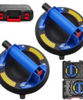 Heavy Duty 8 Inch Vacuum Suction Cups For Glass And Tile, 2 Pack with manual pump and safety indicator, durable design and storage case.
