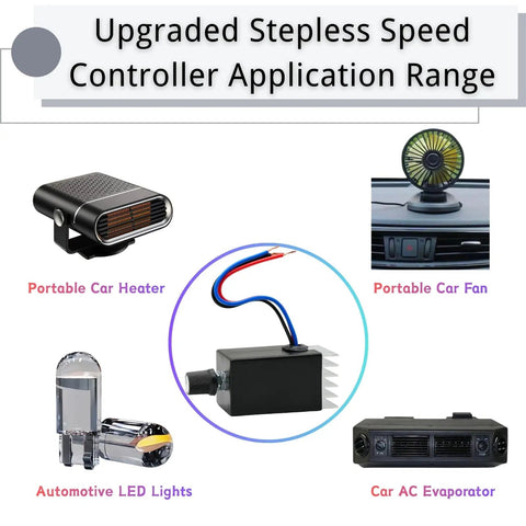 12V To 24V PWM DC Motor Speed Controller 10A with heat sink and lever wire connectors for cars, trucks, and fans