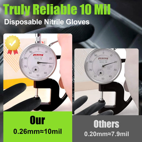 10 Mil Nitrile Gloves Large Disposable Heavy Duty Work Gloves With Raised Diamond Texture measurement comparison