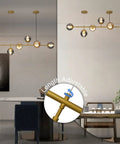 Modern Gold Pendant Lighting With Smoke Gray Glass Globes Adjustable 6-Light Hanging Ceiling Fixture For Living Room Dining Room Kitchen And Bedroom With A Soft Glow For A Cozy Vibe