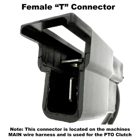 Close-up of Female T connector from PTO Clutch Electric Wire Harness Repair Kit with terminals visible.