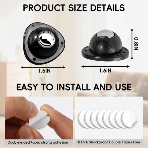 No Drill Heavy Duty Self Adhesive Caster Wheels Screwless Swivel Furniture Casters Black dimensions 1.6in size details for easy installation.
