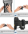 Assembly steps for Two Piece Gun Rack Mount Kit For Rigid MOLLE Panels With Quick Release Rubber Straps on truck organizer.