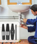 Heavy Duty Carbon Steel Broken Screw Extractor Kit That Slays Jammed Bolts For Faucets And Pipes, Simple To Operate Tool For Quick Pipe Fix Without Drilling, shown in bathroom sink repair