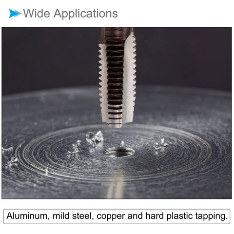 Straight Up Heavy Duty M8 X 0.75 Metric Hand Threading Taps Smooth Operator cutting into metal surface for repair.
