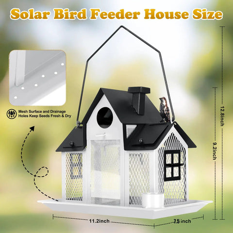Outdoor Solar Powered Bird Feeder For Cardinals Large White Hanging Metal Wild Bird Feeder With Squirrel Proof Design