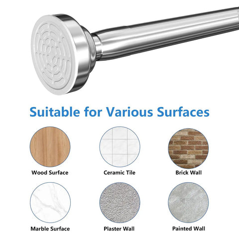 Adjustable Stainless Steel Shower Curtain Rod 1 Inch Diameter Extends From 50 To 86 Inches, Spring Tension Design, No Tools Needed