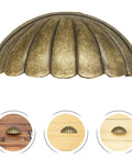 Vintage Shell Cabinet Pulls 4 Pack Antique Bronze Finish Heavy Duty Cup Handle on wood background, 2.96 inches wide.