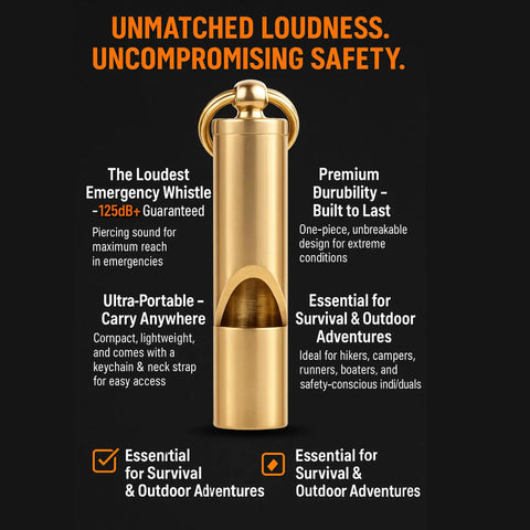 Beefy Two Inch Survival Whistle Delivers 125 Decibels Of Ultra Loud Emergency Alerts One Piece Brass Body Built For Windy Conditions