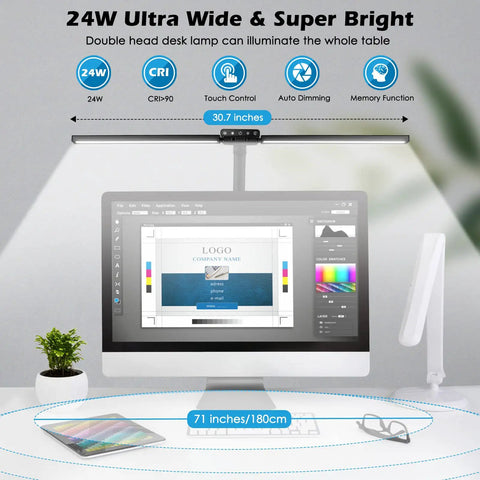 Double Head LED Desk Lamp For Home Office With Auto Dimming And Timer, 24W Bright Architect Task Light, on a desk setup
