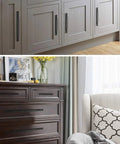 Black Cabinet Pulls 5 Pack Long 7.87 Inch Length With 5.04 Inch Center To Center Hole installed on kitchen cabinets and dresser