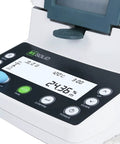 Top Shelf Halogen Moisture Analyzer For Food And Industrial Labs Featuring Snappy 110 Gram Capacity No Sweat 0.01 Percent Accuracy Includes Durable Sample Trays And Easy RS232 Data Link showing control panel