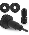 Clean Sweep Rust Removal 5 Piece Wheel Hub Cleaning Kit with 2 black grinding discs and half inch adapter for drills.