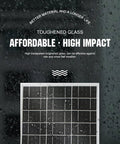 Close-up of 25W 18V Monocrystalline Solar Panel Waterproof For Charging 12V Batteries with raindrops on toughened glass surface
