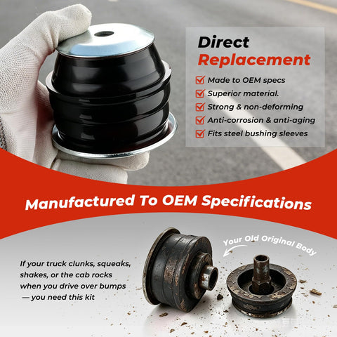Polyurethane Body Mount Bushing Kit With Steel Sleeves For Ford F 250 F 350 Super Duty 2008 Through 2016 2WD 4WD close-up