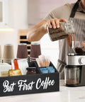 Solid Wood Coffee Station Organizer for Countertop and Bar Setup No Fuss Holder for Coffee Pods Storage Basket Black Finish