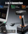 Wireless 1D And 2D QR Barcode Scanner With Display Screen Battery Level Indicator Time Display Bluetooth And Charging Cradle Base