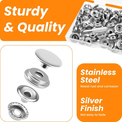 120 Piece Leather Snap Fasteners Kit With 3 Setter Tools 15mm Stainless Steel Snaps For Leather Clothing Fabric Bags Canvas DIY Crafts Silver With Storage Box