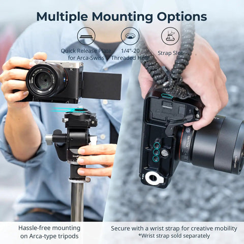 L Shape Handgrip For Sony Alpha 7C II And A7CR With Arca Quick Release Plate on tripod demonstrating mounting options