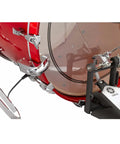 Tough as Nails Metal Body Acoustic Bass Drum Trigger With Die Cast Build Chrome Finish And Clean Lug Style For Pro Look Compact Footprint Soft Head Contact That Keeps Your Acoustic Sound Crisp Compatible With DTX900M DTX700 DTX502 And DT Series attached to red drum