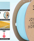 Matte PLA Filament 1.75mm Light Blue 1kg Spool Fits Most FDM 3D Printers With Dope Matte Finish, highlighting features and eco-friendly materials