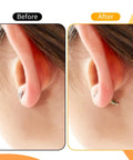 Before and after use of 8 Pack Earring Lifters Backings For Droopy Ears Large Stud Back Replacements showing secure fit