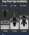 Tailgate Molding Rivet Retainer Clips 10 Pack Black For Ford Trucks F150 F250 F350 F450 2015 To 2024 Maverick 2022 To 2024 Ranger 1993 To 1997 Explorer Sport Trac 2007 To 2010 OE Style Replacement push-type install steps