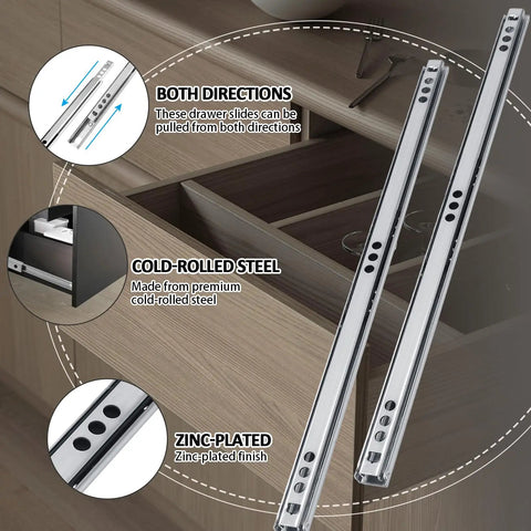 Heavy Duty 12 Inch Metal Drawer Slides With Ball Bearing Smooth Rolling Rails For Cabinet And Dresser Built To Last Two Way Extendable Tracks Zinc Plated Steel Durable Drawer Rails