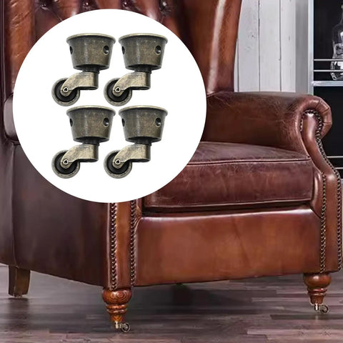4 Pack Old School Vintage Zinc Alloy Swivel Cup Casters For Furniture Antique Green Bronze Wheels placed by leather chair