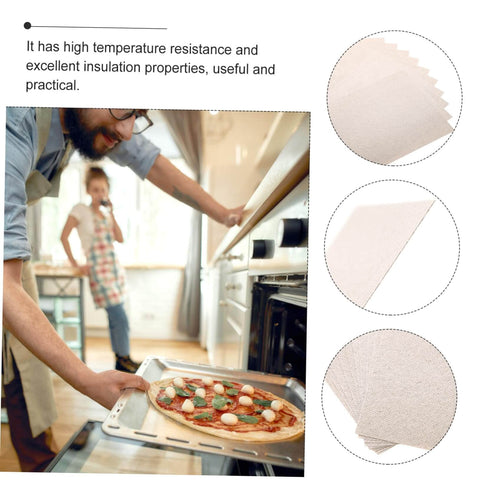 10 Piece Mica Plates 150x120mm microwave heat insulation and fireproof sheets shown with pizza in oven