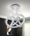Modern Crystal Chandelier With Three Ring Pendant Lights LED Ceiling Fixture In Stainless Steel Non Dimmable Cool White 6500K