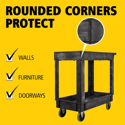 Heavy Duty Workhorse 2 Shelf Service Cart On Wheels With 300 Pound Capacity Black Lipped Shelves And Handy Handle Built From High Density Foam That Will Not Rust Or Chip Ideal For School Restaurant Warehouse And Manufacturing