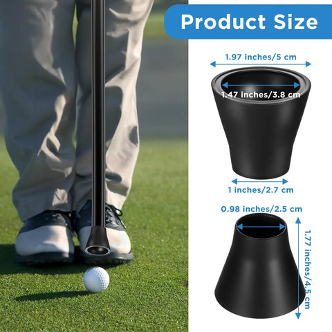 4 Pack Golf Ball Grabber Kit With Suction Cup Retriever on green next to feet with size dimensions in inches and cm displayed.