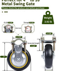 Six Inch Gate Wheel For Metal Tube Gates One Pack Anti Slip Adjustable Farm Gate Wheel Fits One Quarter To Two And A Quarter Inch Tubes With Three To Seven Inch Ground Clearance Rust Resistant Heavy Duty Build For Swinging Fences. Metal swing gate wheel with dimensions and weight details.