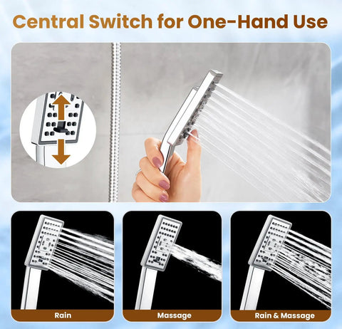 Dual Shower Heads System With 8 Inch Square Rain Shower Head And Handheld Spray High Pressure Rainfall 60 Inch Hose 3 Way Diverter Chrome Finish
