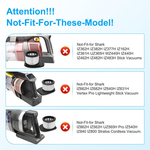 Shark Vacuum Filter Replacement Kit not compatible with listed models in warning image