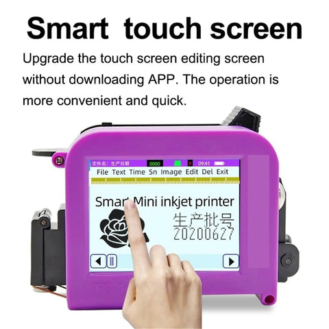 Compact Handheld Label Printer For Bottle Caps And Packaging with smart touch screen and finger input.