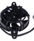Badass 4 Inch Universal Motorcycle Radiator Cooling Fan Electric Water And Oil Cooler For Dirt Bike Atv Motocross 12 Volt 300 Cfm Waterproof Plug Keep Things Chill Upgrade close-up showing fan motor and wiring details.