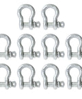 Beefy Five Eighth Inch Galvanized Screw Pin Anchor Shackles, 3.25 Ton Working Load Limit, 6,500 Lbs Capacity, 10 Pack